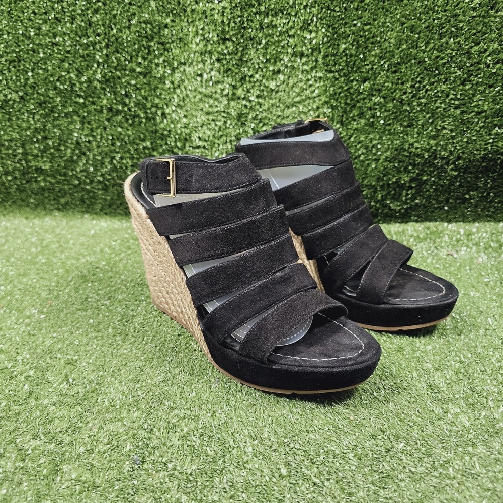 Tory Burch Bailey Black Strappy Espadrille Wedge Sandals Womens Size 8.5